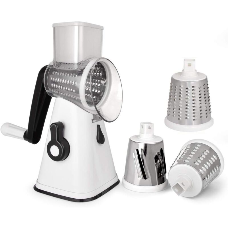 KZQ - Râpe manuelle rotative pour pommes de terre et légumes, avec 3 lames interchangeables, facile à utiliser (blanc)