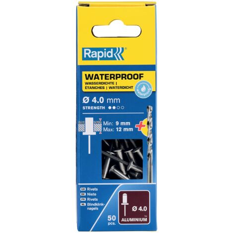 Rapid 5000401 Waterproof Rivets 4 x 16mm Blister of 50 RPD5000401