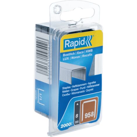 Rapid – Agrafes en fil fin n°958 40109542 – Longueur 8-10 mm – Blister de 2000 unités – Fixation textile et décoration bois tendre