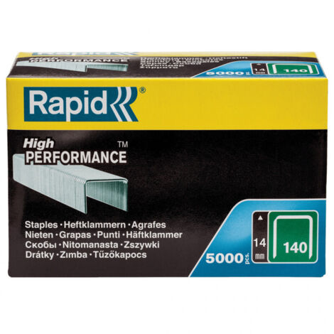 RAPID - Agrafes en fil plat, n°140/14mm - Boîte carton 5000 - Fixation de l'isolation, tissu, décoration, bois tendre, plastique mince, extérieur - (11915611)