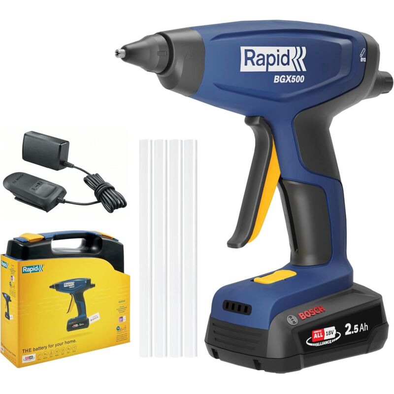BGX500 - Pistolet à colle à batterie 18V 900g/h - Pour colle Ø12mm - Coffret complet (batterie + chargeur) - (5001514) - Rapid