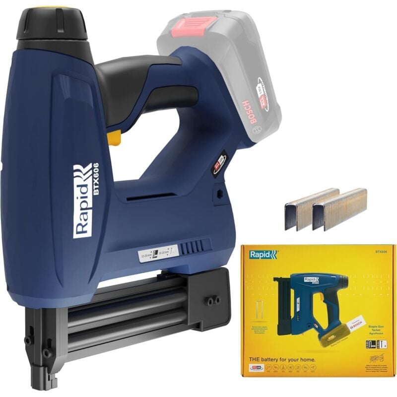 RAPID - BTX606 - Agrafeuse à batterie 18V pour agrafes n°606/12-25mm et clous clous n°8/15-25mm - Boîte sans batterie - (5001505)
