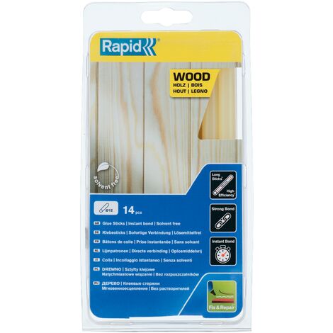Rapid Heißklebesticks für Holz, 14 Klebesticks 190mm Länge, Spezialkleber, Heißkleber für Heißklebepistole 11mm, 12mm
