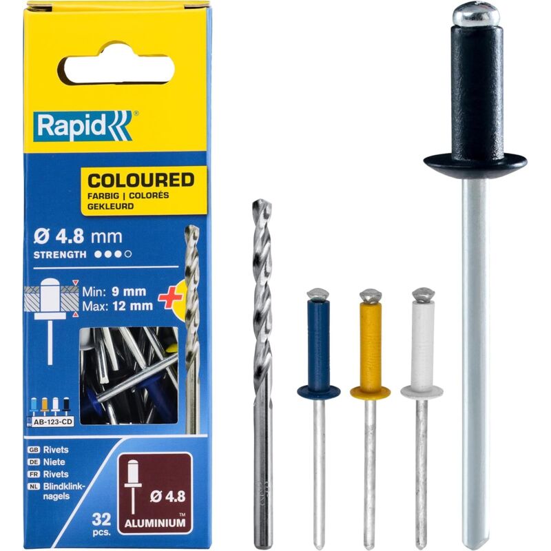 RAPID Lot de 32 rivets aluminium Diam.4.8 x H.16 mm avec for&ecirc;t