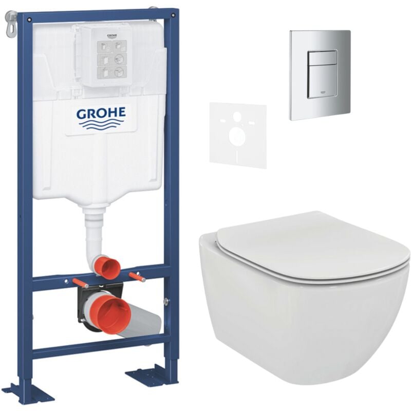 Rapid sl + Cuvette tesi aquablade/abattant frein de chute + Plaque de commande + Set d'isolation phonique (Autoportanttesi1) - Grohe