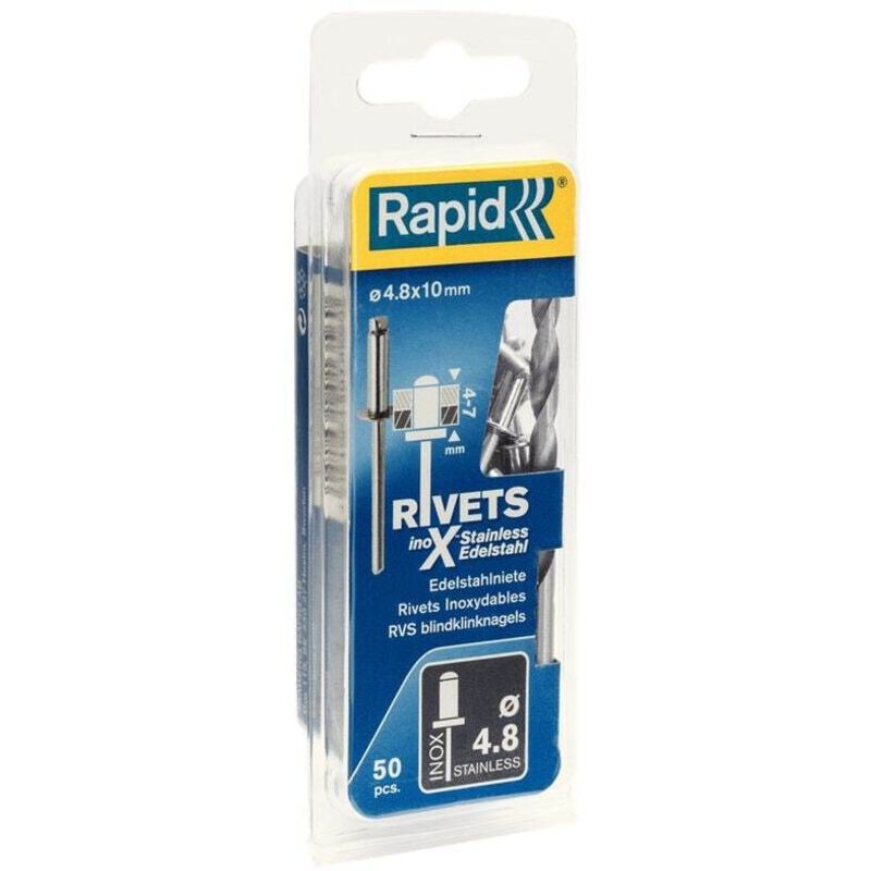 Rapid Stainless Steel Rivets 4.8 x 10mm Blister of 50