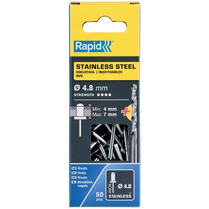 Rapid Stainless Steel Rivets 4.8 x 10mm – Pack of 50, Model RPD5000396