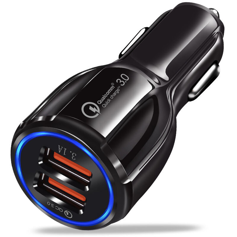 Rapide Chargeur Voiture Avec 2 Adaptateur Chargeur Voyage Port De Charge Rapide Usb Chargeur De Telephone Portable Pour Les Tablettes, Noir