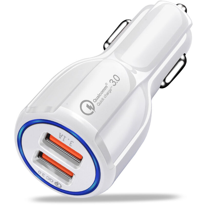 Rapide Chargeur Voiture Avec 2 Adaptateur Chargeur Voyage Port De Charge Rapide Usb Chargeur De Telephone Portable Pour Tablet, Blanc