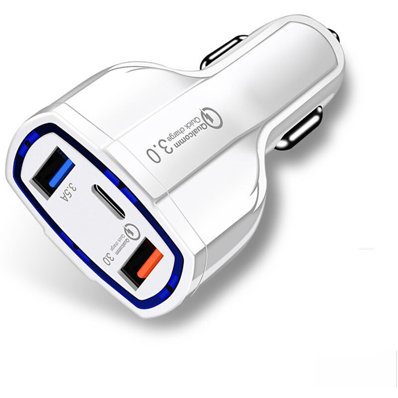 Rapide Chargeur Voiture Avec 2 Ports Usb De Type C De Charge Rapide Voyage Adaptateur Chargeur De Telephone Pour Tablet, Blanc