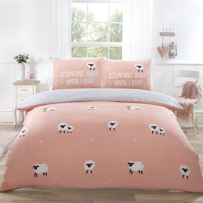 Bedding 180 tc Counting Sheep Duvet Cover Set Blush Double - Pink - Rapport Home