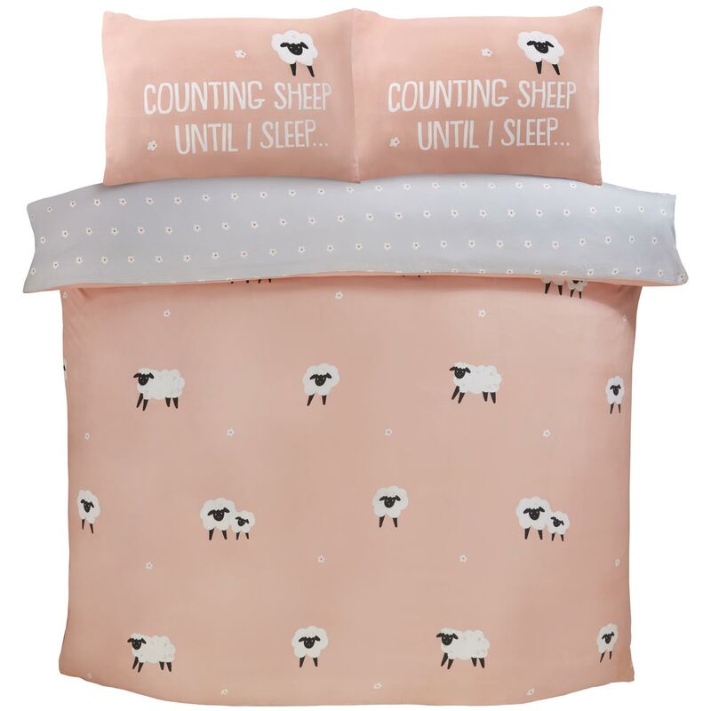 Bedding 180 tc Counting Sheep Duvet Cover Set Blush King - Pink - Rapport Home