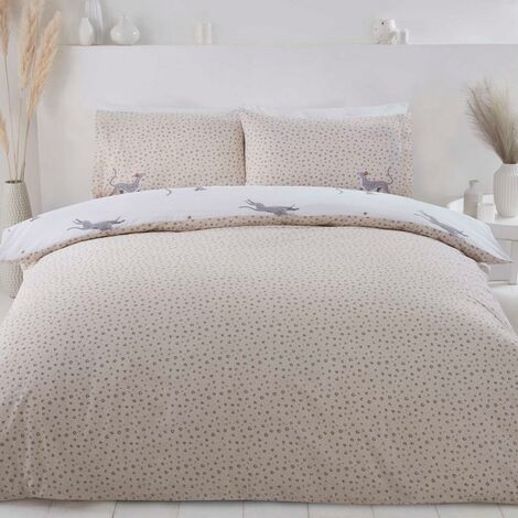 Rapport Home Leopard Natural Super King Duvet Cover Set Reversible Recycled Polycotton Bedding Bed Set