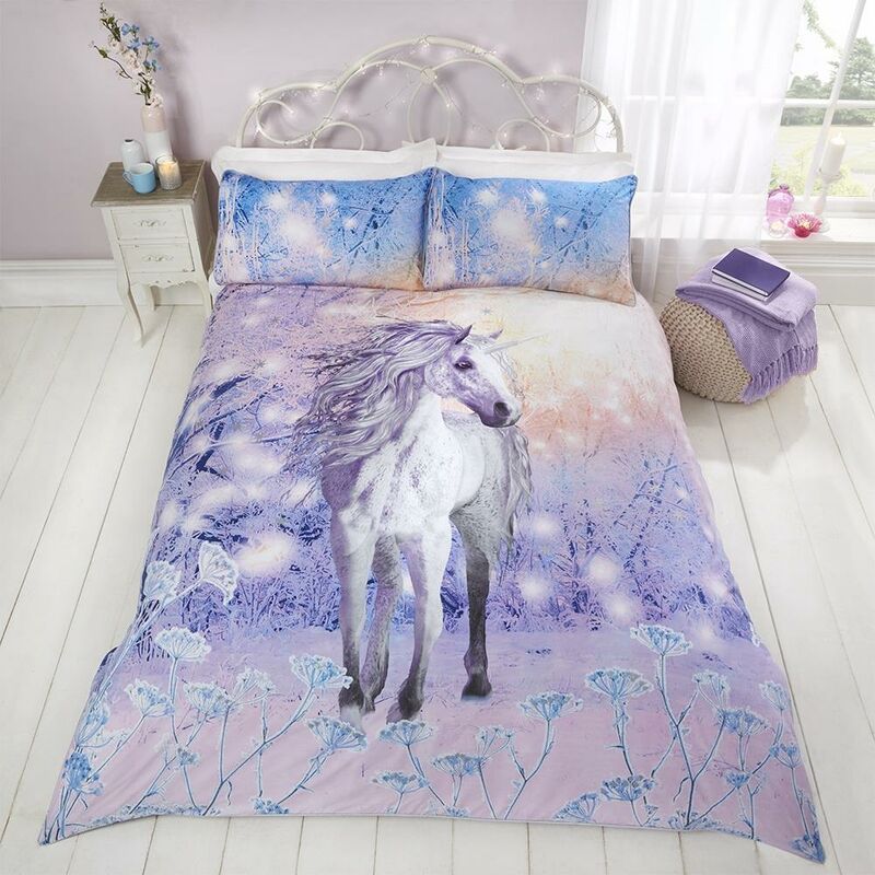 Rapport - Magical Unicorn Quilt Duvet Cover Bed Set, Polycotton, Purple, Double