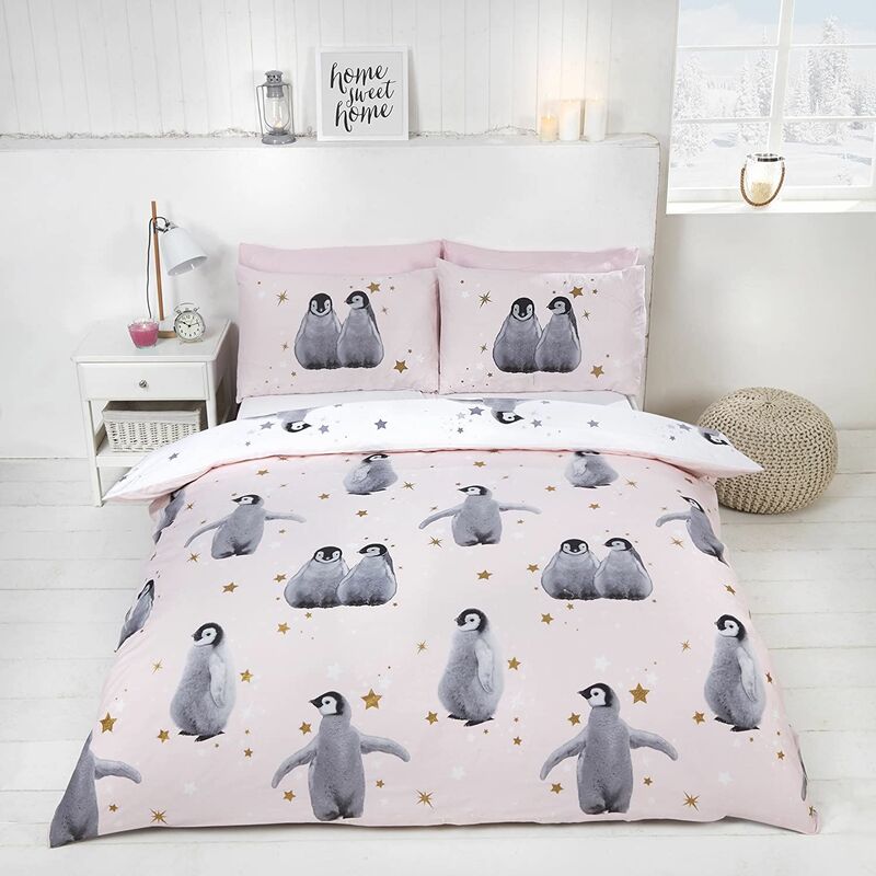 Starry Penguins Duvet Set, single - Pink - Rapport