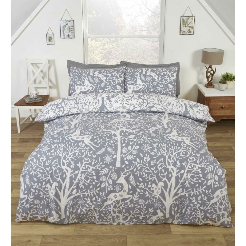 Rapport - Tatton King Size Duvet Cover Set Reversible Bedding Bed Set Winter Festive Grey
