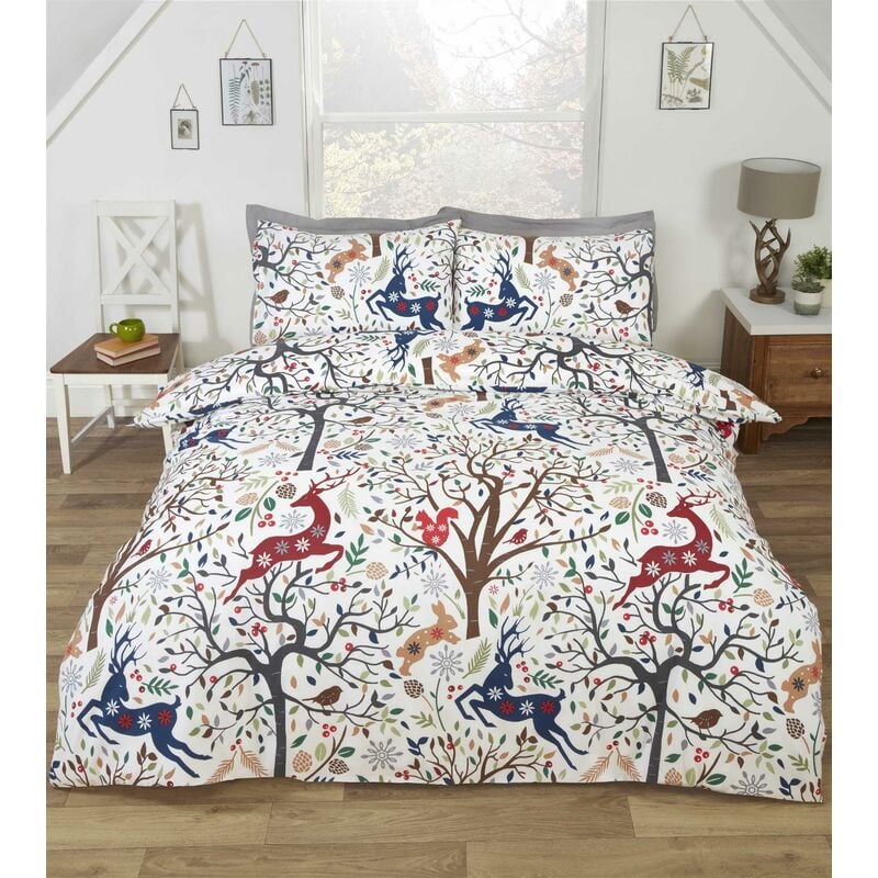 Rapport - Tatton King Size Duvet Cover Set Reversible Bedding Bed Set Winter Festive Multi