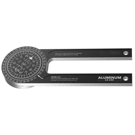 Rapporteur d'angle horizontal 360° en aluminium pour scie à onglets, doté d'échelles gravées avec précision pour le positionnement lors de la coupe du bois.