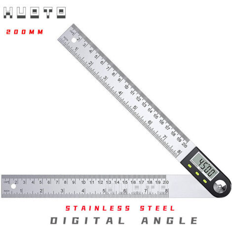 Rapporteur d'Angle Numérique 0-200mm Numérique Angle Finder 0-360 °Rapporteur Numérique 2 en 1 en Acier Inoxydable avec Affichage LCD Mesure Angle pour Travail Du Bois Construction Réparation