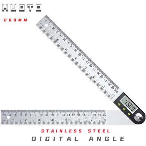 Rapporteur d'Angle Numérique 0-200mm Numérique Angle Finder 0-360 °Rapporteur Numérique 2 en 1 en Acier Inoxydable avec Affichage LCD Mesure Angle pour Travail Du Bois Construction Réparation--