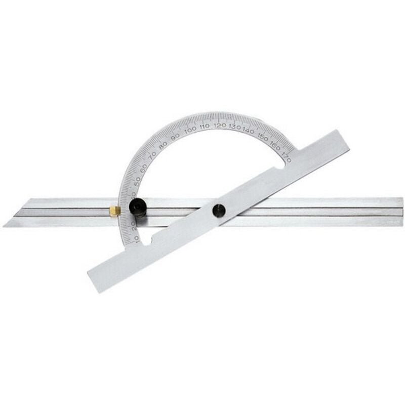 Rapporteur d'angle, réglable et coulissant en Long., Arc gradué : 150 mm, Long. des branches 300 mm