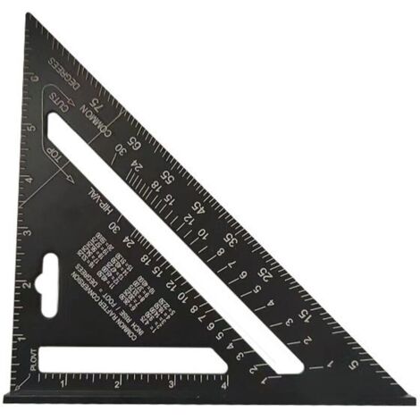 Rapporteur d'angle triangulaire, guide de disposition de toit en oxyde d'aluminium noir, outil de mesure pour constructeurs, bricoleurs, amateurs et artistes, 7 pouces métrique