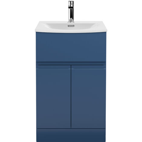 Rapture Floor Standing Vanity Basin Unit with Curved Ceramic Basin (Tap Not Included), 500mm - Satin Blue - Balterley