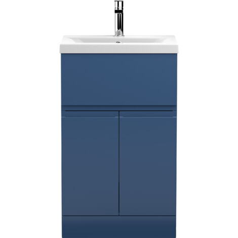 Rapture Floor Standing Vanity Basin Unit with Mid-Edge Ceramic Basin (Tap Not Included), 500mm - Satin Blue - Balterley
