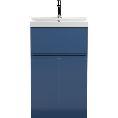 Rapture Floor Standing Vanity Basin Unit with Thin-Edge Ceramic Basin (Tap Not Included), 500mm - Satin Blue - Balterley