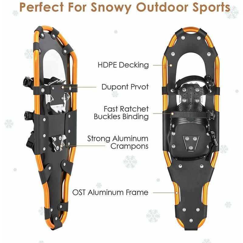 

Raquetas de nieve, marco de aluminio con bastones de senderismo ajustables 3 en 1, equipo de montaña senderismo sobre nieve, juego de raquetas de