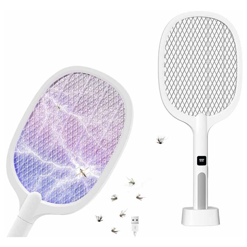 Bleosan - Raquette Électrique Insectes Anti-Moustiques à Lumière uv 3400V 2 en 1 1200mAh usb Rechargeable Tapette à Mouches Électrique