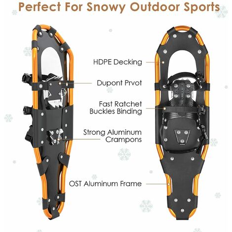 Raquettes à neige, cadre en aluminium avec bâtons de randonnée réglables en taille 3 EN 1, équipement de montagne randonnée sur neige, ensemble de raquettes à neige antidérapantes avec sac de transpor