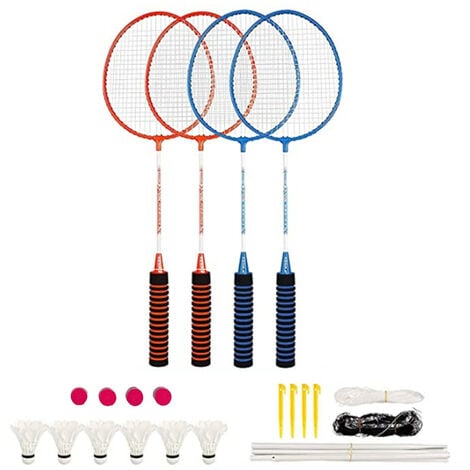 Raquettes de Badminton Lot de 4 Raquettes de Jeu avec 6 Volants 4 Surgrip Filet de Badminton Sac de Transport pour Enfants Adultes Sports de Cour (Multicolore)