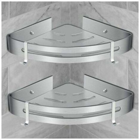 Rare find corner shower shelf, bathroom shelf without drilling, shower storage basket, wall-mounted aluminum shower shelf, two-piece storage box, silver (2pcs)