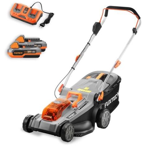 Rasaerba Elettrico FUXTEC E2RM37 a Batteria 40V (2x20V) - Larghezza di Taglio 37cm, Altezza di Taglio Variabile, Senza Fili (Batteria Li-Ion & Caricabatterie Inclusi)