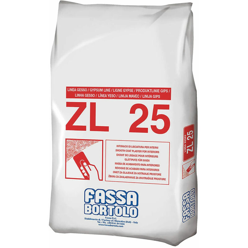 Image of Fassabortolo - Rasante Bianco Fassa zl 25 per lisciatura Interna a base di calce e cemento 5 Kg