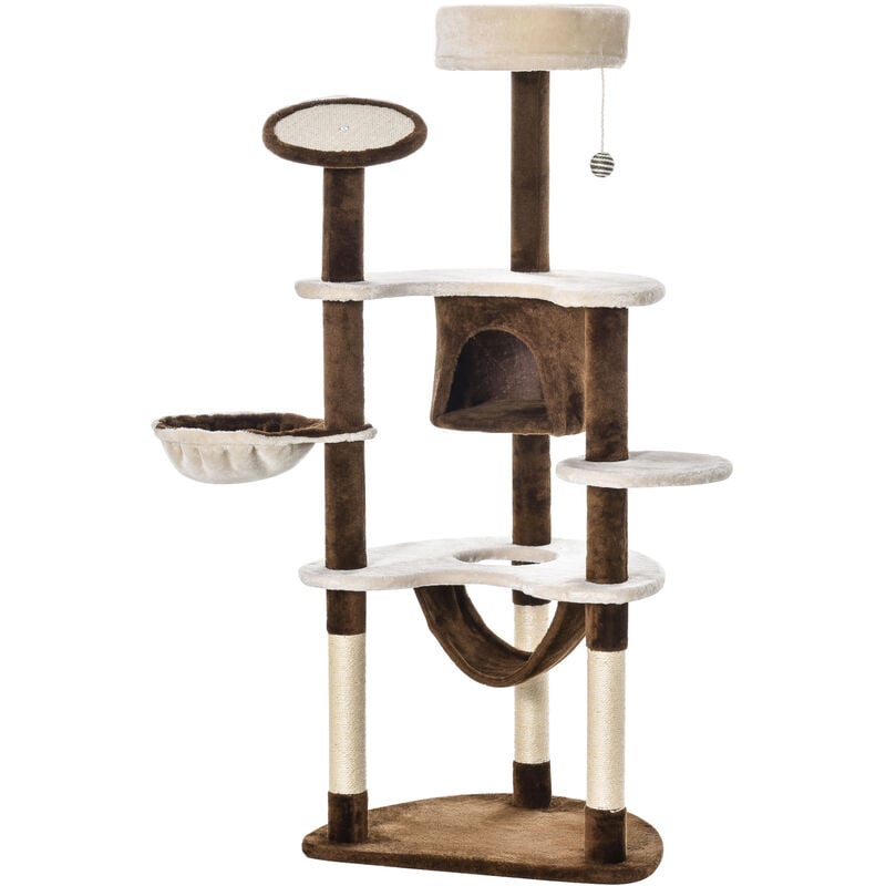 

Rascador Gato Altura 153x65x50cm Arbol Poste para Arañar Centro de Actividades - Marrón y Crema