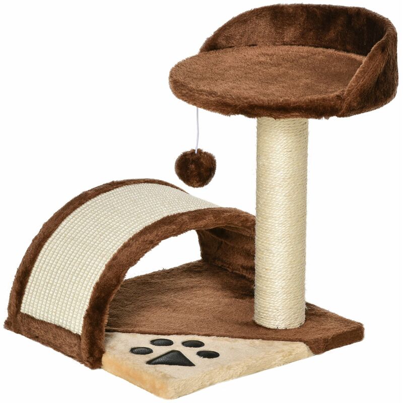 

Pawhut - Árbol Rascador para Gatos Pequeño Altura 40 cm de 2 Niveles con Poste Tablero para Rascar Plataformas y Juguete de Bola Colgante 35,5x37x46