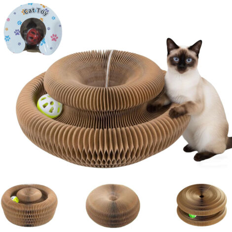 Rascador multifuncional de cartón corrugado para gatos con pelota, plegable, juguete para gatos, rascador en forma de acordeón (B)