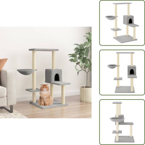 Rascador para gatos con casa - vidaXL Rascador para gatos con postes de sisal gris claro 95 cm - Rascador para gatos con plataformas