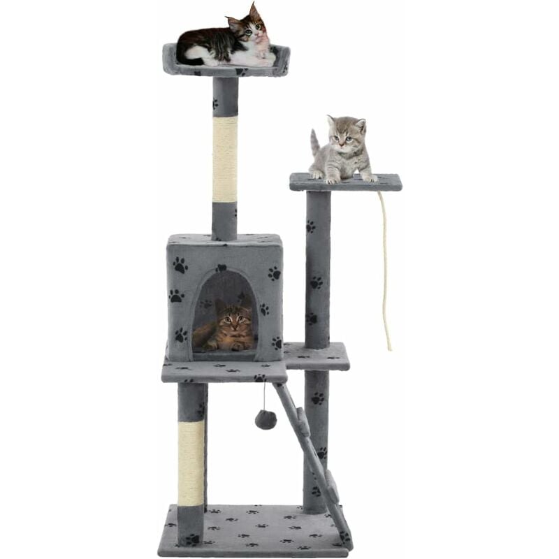 

Rascador para gatos con poste de sisal 120 cm huellas gris
