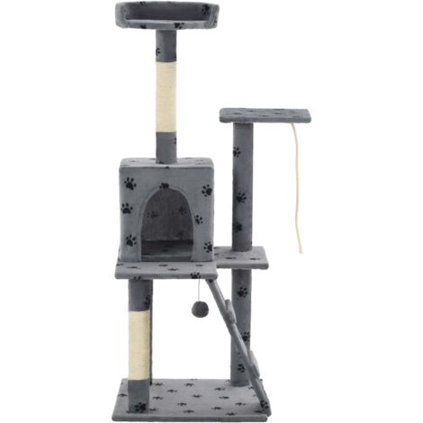 Rascador para gatos con poste de sisal 120 cm huellas gris