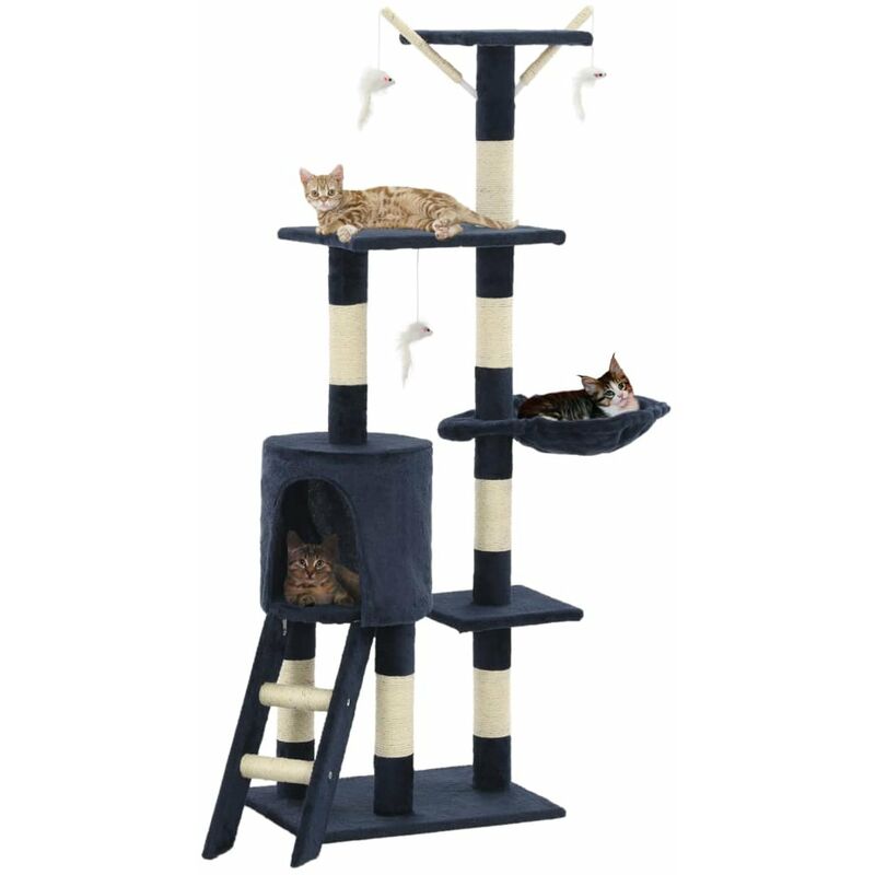 

Rascador para gatos con poste de sisal 138 cm azul oscuro