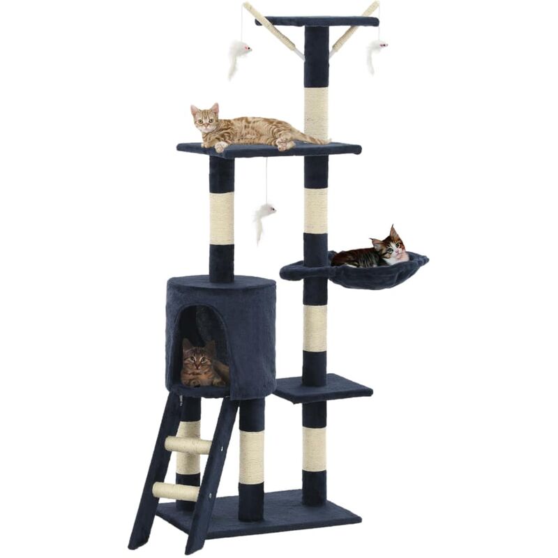 

Rascador para gatos con poste de sisal 138 cm azul oscuro