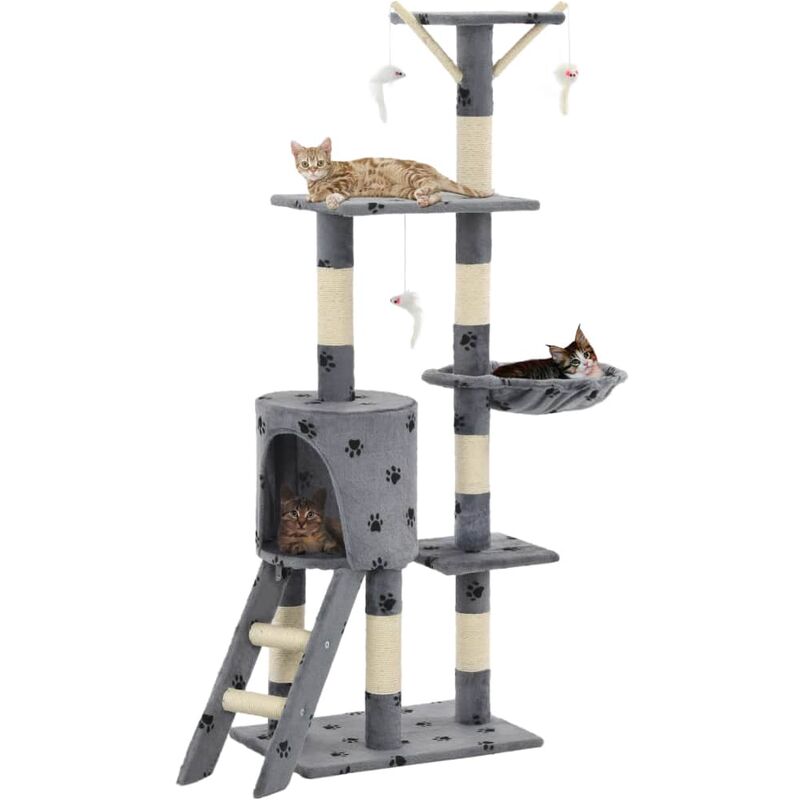 

Rascador para gatos con poste de sisal 138 cm huellas gris
