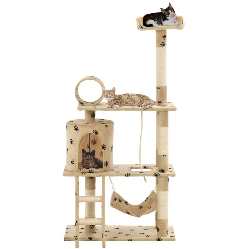 

Rascador para gatos con poste de sisal 140 cm huellas beige