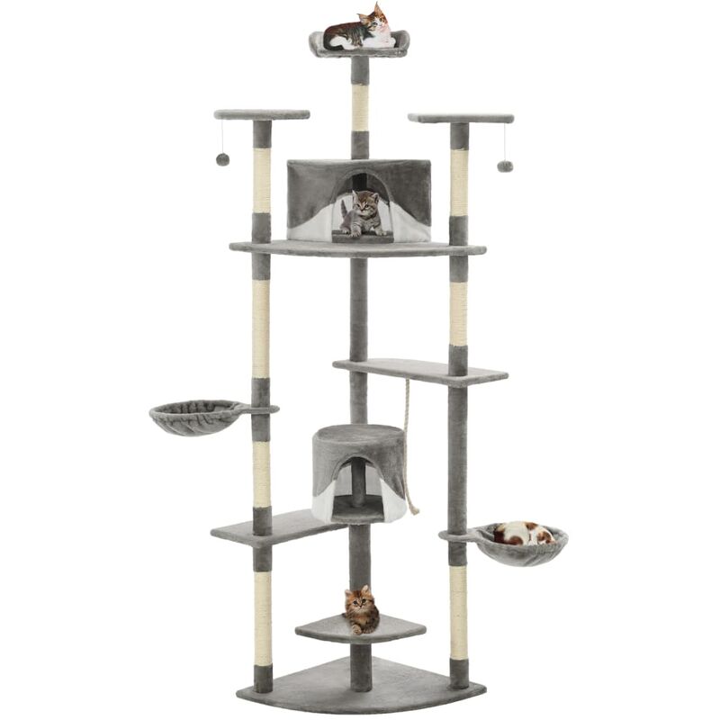 

Rascador para gatos con poste de sisal 203 cm gris y blanco