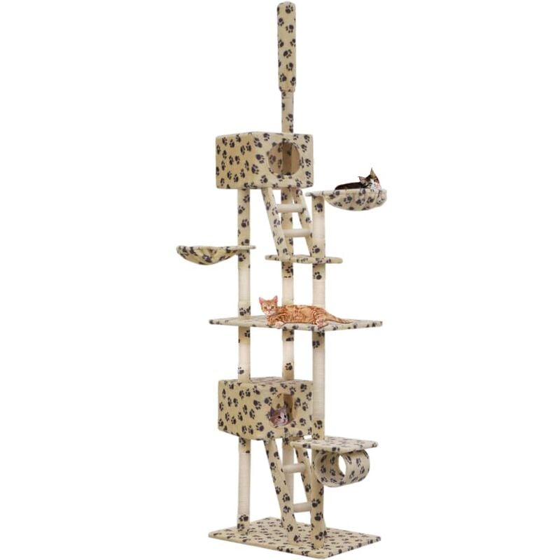 

Rascador para gatos con poste de sisal 230-260 cm huellas beige