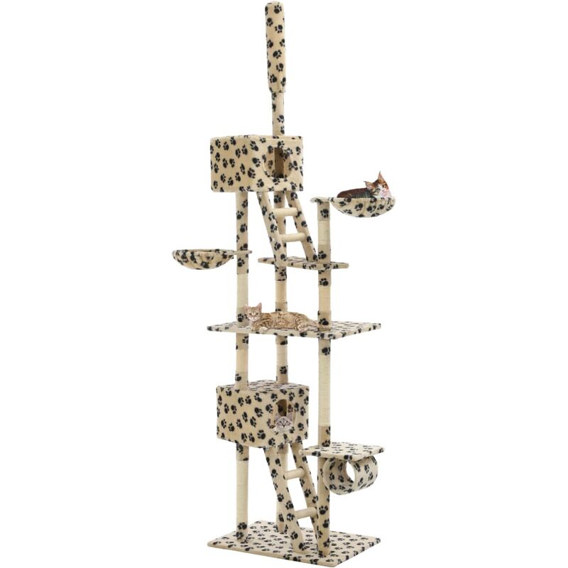 

Rascador para gatos con poste de sisal 230-260 cm huellas beige