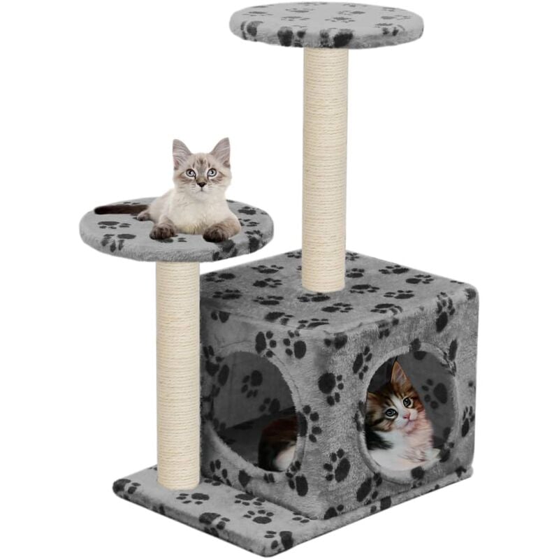 

Rascador para gatos con poste de sisal 60 cm huellas gris - Gris